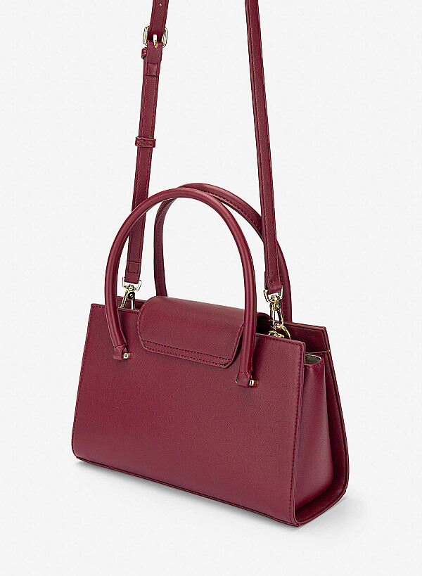 Metal Strap Saddle Bag - SAC 0339 - Bordeaux - VASCARA