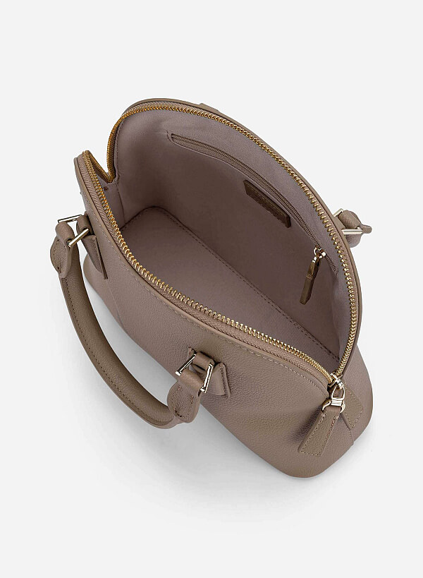 Minimal Trapezoid-Shaped Handbag - TTE 0192 - Dark Beige - VASCARA