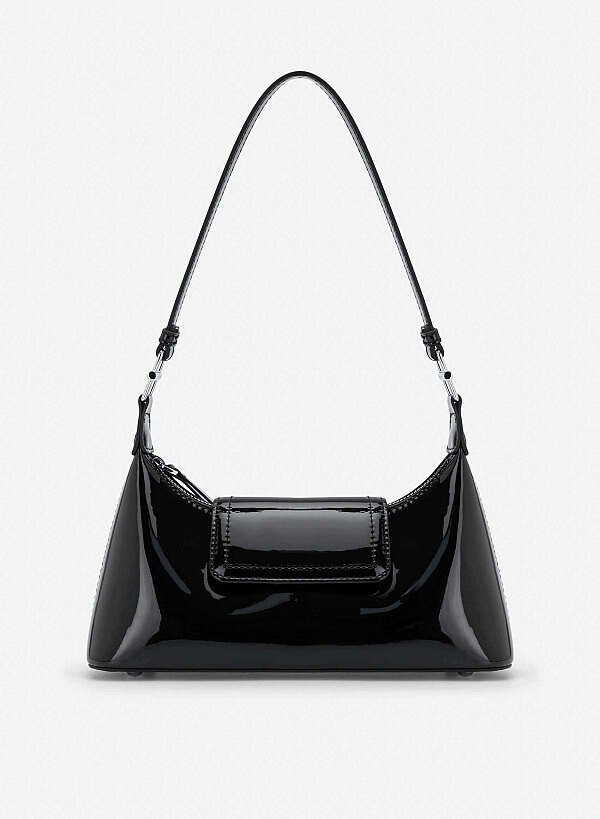 Patent Leather Hobo Bag - MES 0280 - Black