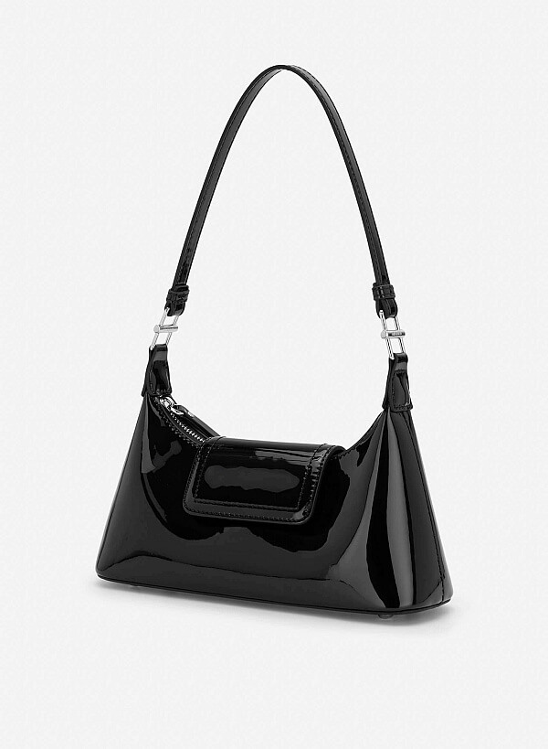 Patent Leather Hobo Bag - MES 0280 - Black - VASCARA