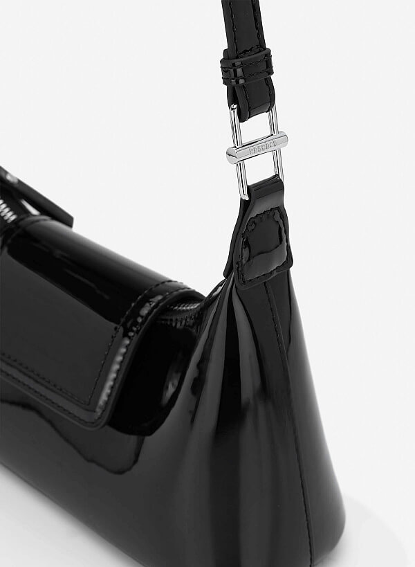 Patent Leather Hobo Bag - MES 0280 - Black - VASCARA