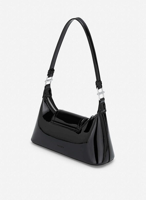 Patent Leather Hobo Bag - MES 0280 - Black - VASCARA