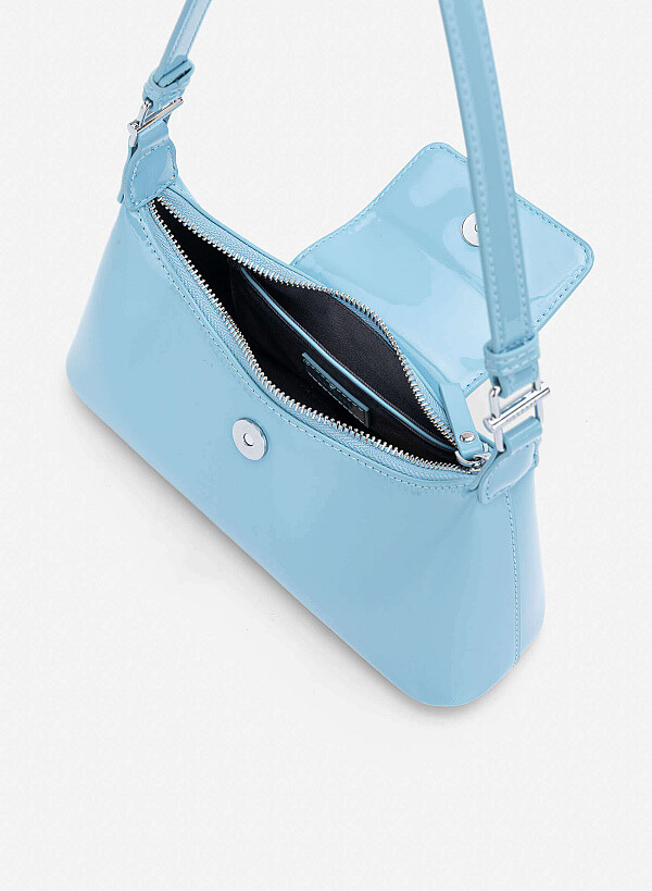 Patent Leather Hobo Bag - MES 0280 - Light Blue - VASCARA