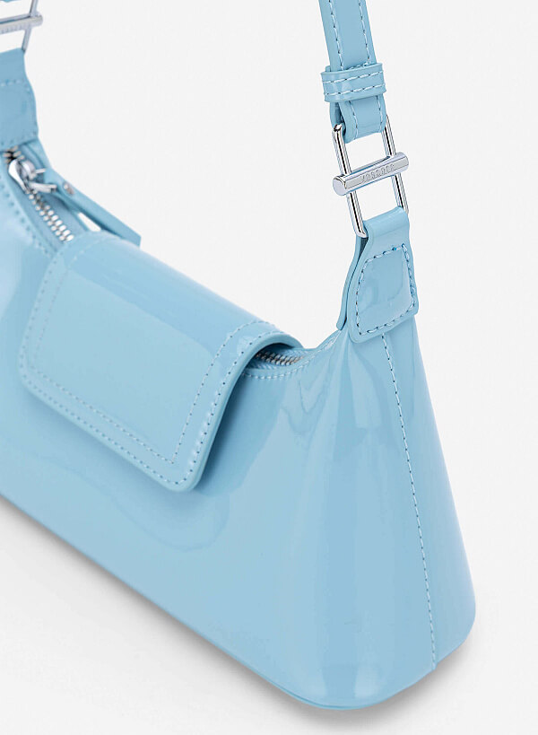Patent Leather Hobo Bag - MES 0280 - Light Blue - VASCARA