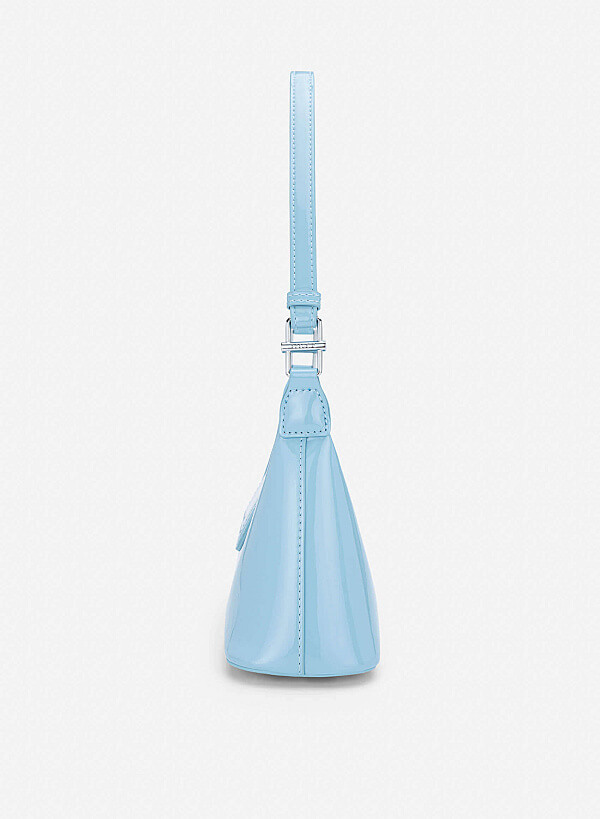 Patent Leather Hobo Bag - MES 0280 - Light Blue - VASCARA