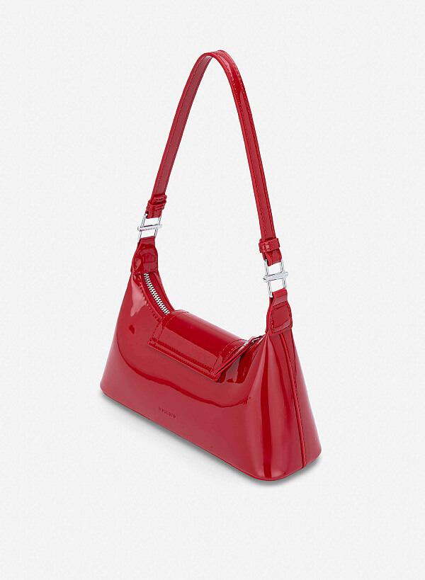 Patent Leather Hobo Bag - MES 0280 - Red - VASCARA