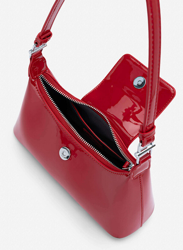Patent Leather Hobo Bag - MES 0280 - Red - VASCARA