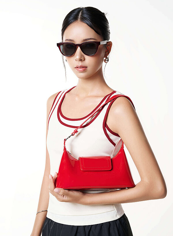 Patent Leather Hobo Bag - MES 0280 - Red - VASCARA