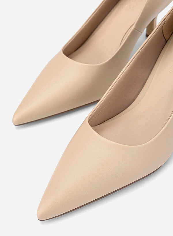 Pointed Toe Kitten Heel Pumps - HIG 0720 - Beige - VASCARA