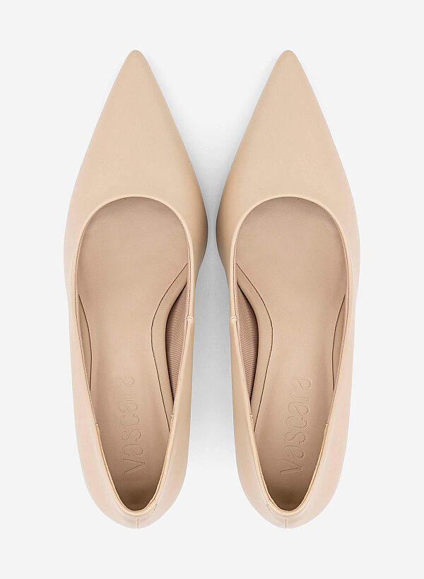 Pointed Toe Kitten Heel Pumps - HIG 0720 - Beige - VASCARA