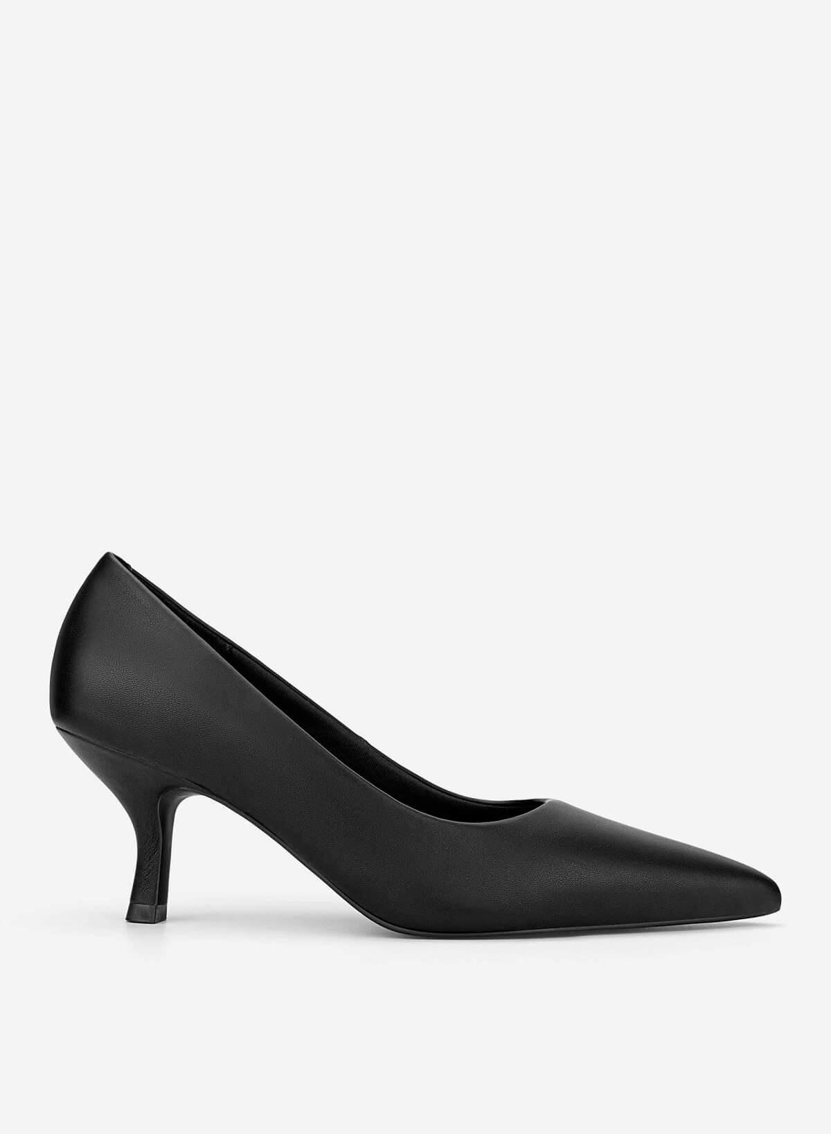 Pointed Toe Kitten Heel Pumps - HIG 0720 - Black - VASCARA