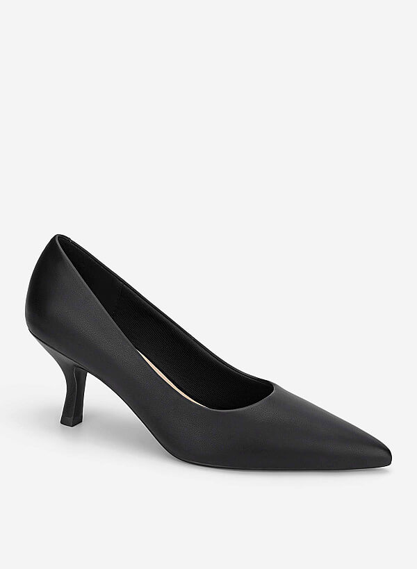 Pointed Toe Kitten Heel Pumps - HIG 0720 - Black - VASCARA