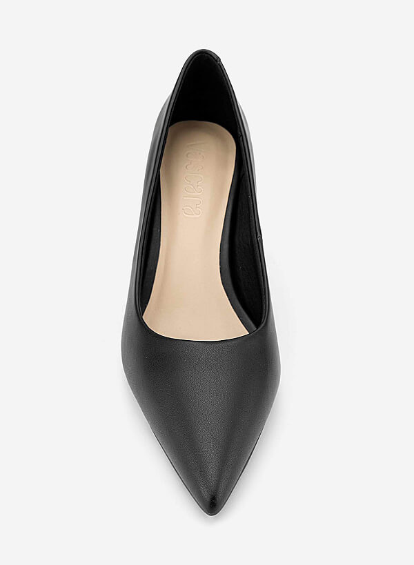 Pointed Toe Kitten Heel Pumps - HIG 0720 - Black - VASCARA