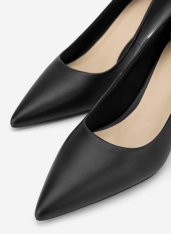 Pointed Toe Kitten Heel Pumps - HIG 0720 - Black - VASCARA