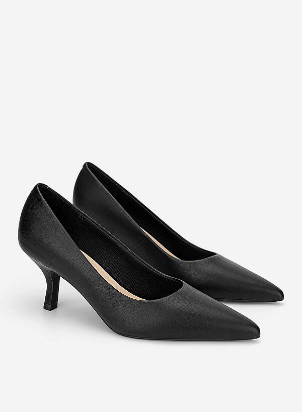 Pointed Toe Kitten Heel Pumps - HIG 0720 - Black - VASCARA
