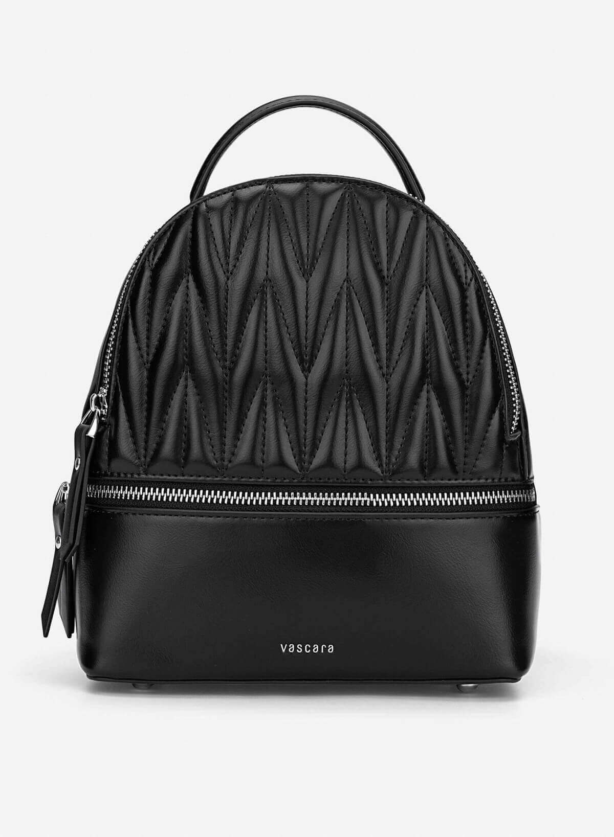 Quilted Zipper Detail Mini Backpack - BAK 0219 - Black - VASCARA