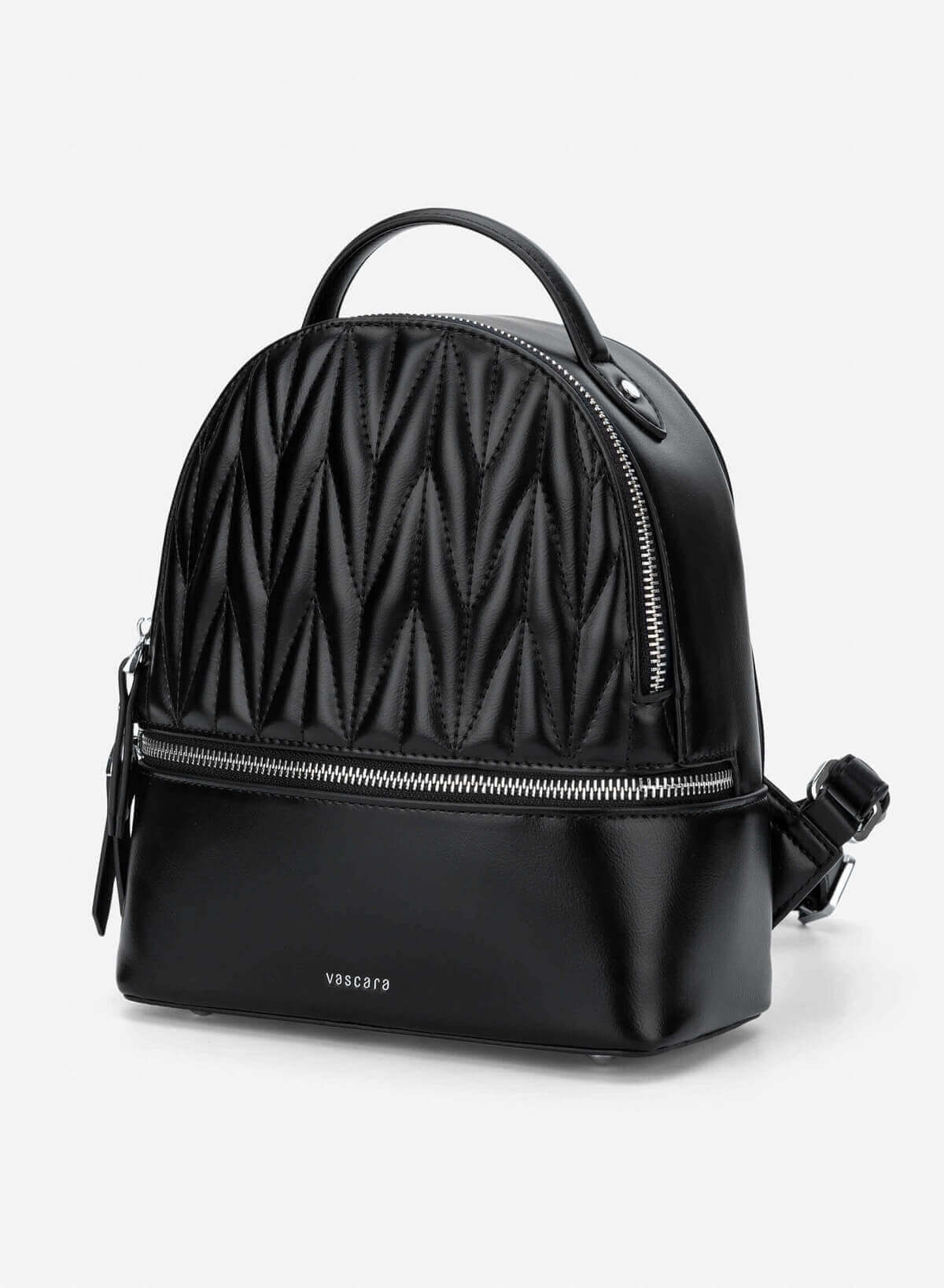 Quilted Zipper Detail Mini Backpack - BAK 0219 - Black - vascara.com