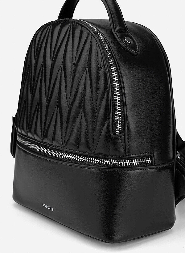 Quilted Zipper Detail Mini Backpack - BAK 0219 - Black - VASCARA