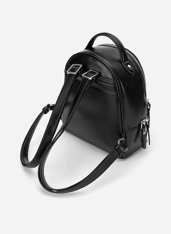 Quilted Zipper Detail Mini Backpack - BAK 0219 - Black - VASCARA