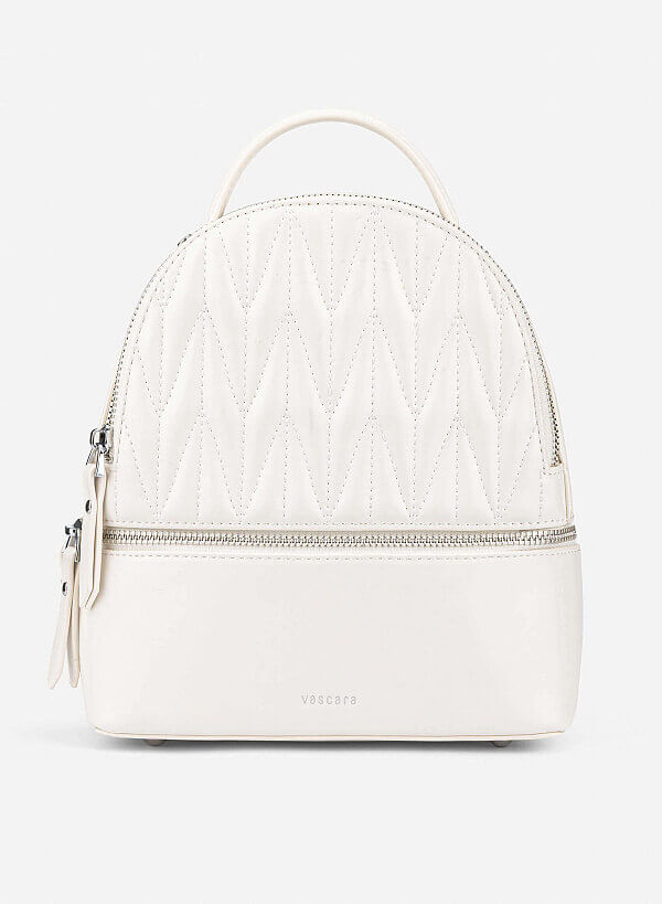 Quilted Zipper Detail Mini Backpack - BAK 0219 - Cream