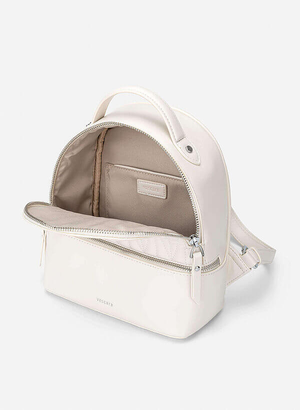 Quilted Zipper Detail Mini Backpack - BAK 0219 - Cream - VASCARA