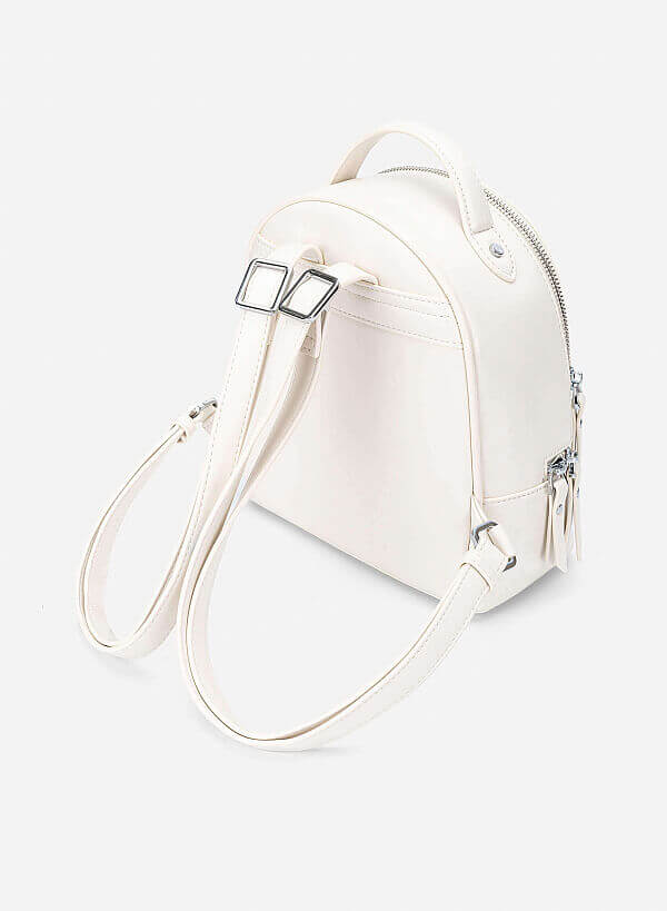 Quilted Zipper Detail Mini Backpack - BAK 0219 - Cream - VASCARA