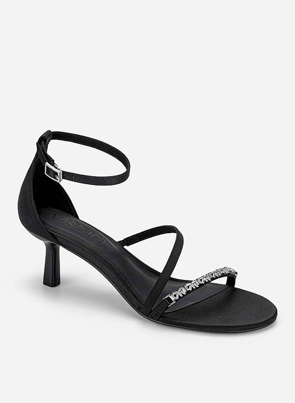 Rhinestone Strap Kitten Heel Sandals - PUM 0815 - Black - VASCARA