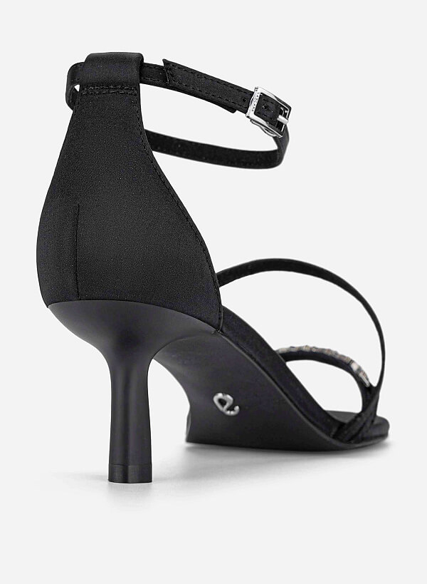 Rhinestone Strap Kitten Heel Sandals - PUM 0815 - Black - VASCARA