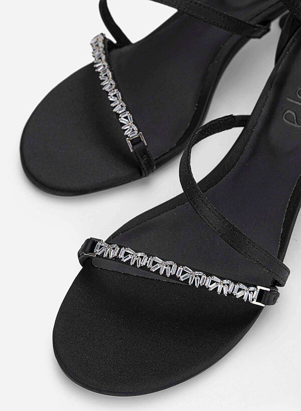 Rhinestone Strap Kitten Heel Sandals - PUM 0815 - Black - VASCARA