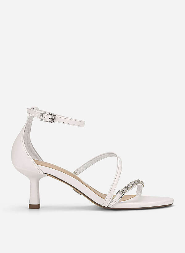 Rhinestone Strap Kitten Heel Sandals - PUM 0815 - White