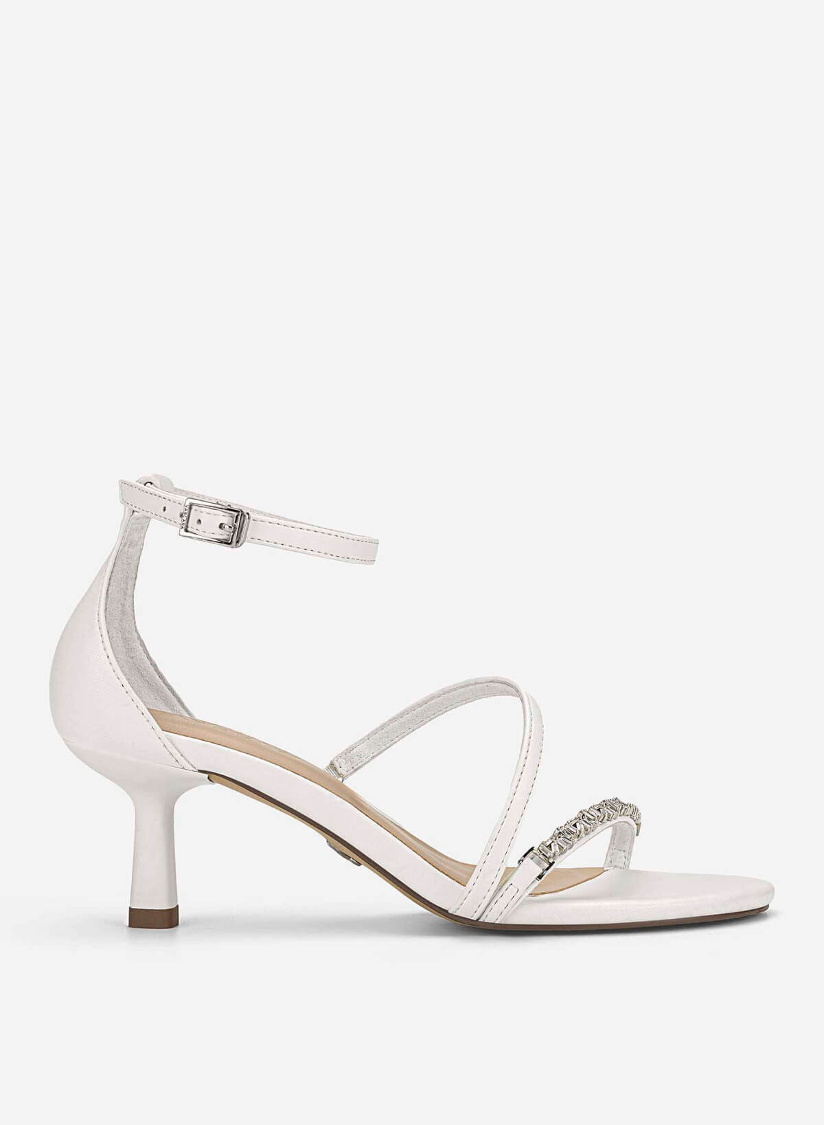 Rhinestone Strap Kitten Heel Sandals - PUM 0815 - White - VASCARA