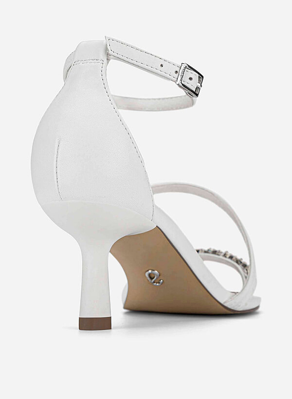 Rhinestone Strap Kitten Heel Sandals - PUM 0815 - White - VASCARA