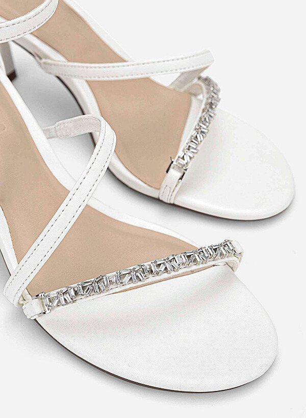 Rhinestone Strap Kitten Heel Sandals - PUM 0815 - White - VASCARA