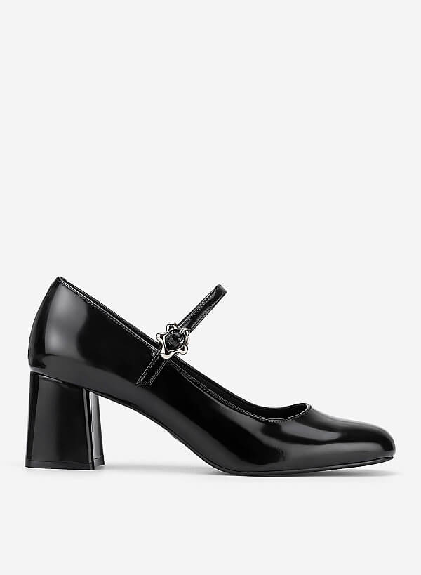 Round Toe Block Heels - HIG 0710 - Black