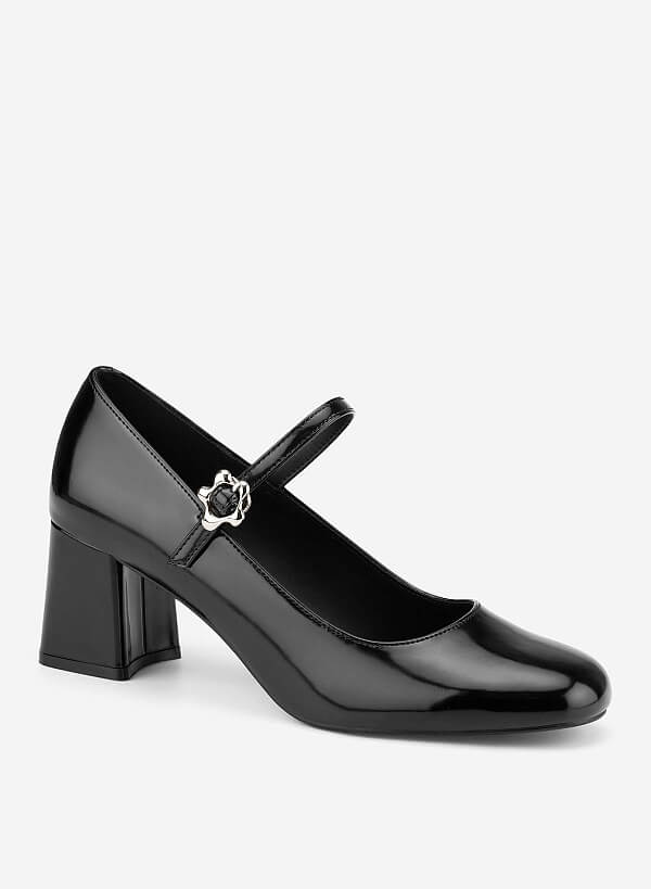 Round Toe Block Heels - HIG 0710 - Black - VASCARA