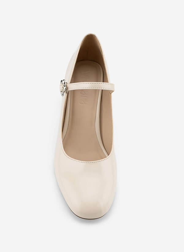 Round Toe Block Heels - HIG 0710 - Cream - VASCARA