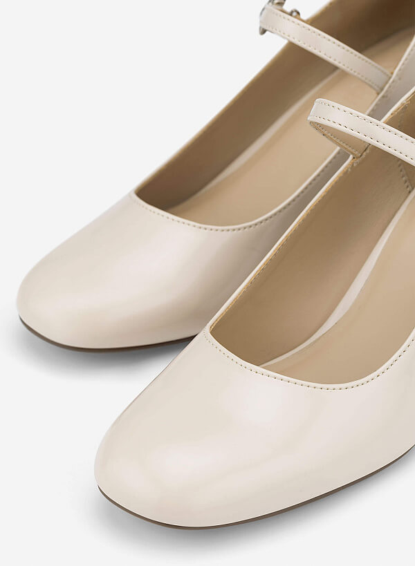 Round Toe Block Heels - HIG 0710 - Cream - VASCARA