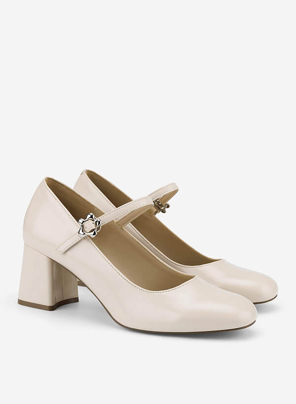 Round Toe Block Heels - HIG 0710 - Cream - VASCARA