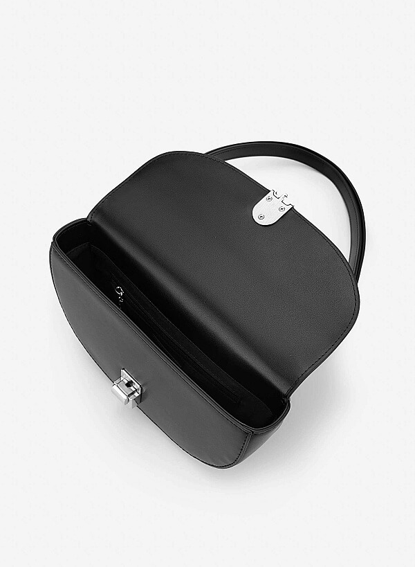 Snap Lock Half-Moon Shoulder Bag - MES 0286 - Black - VASCARA
