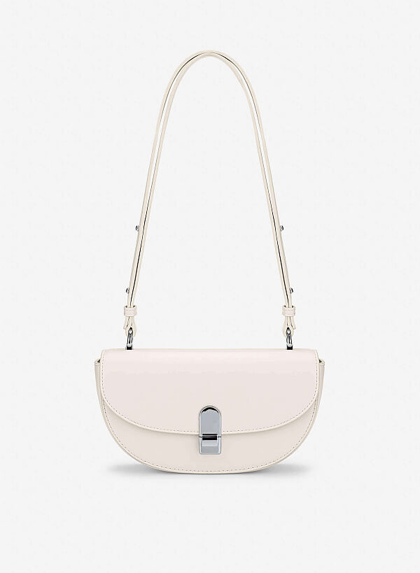 Snap Lock Half-Moon Shoulder Bag - MES 0286 - Cream