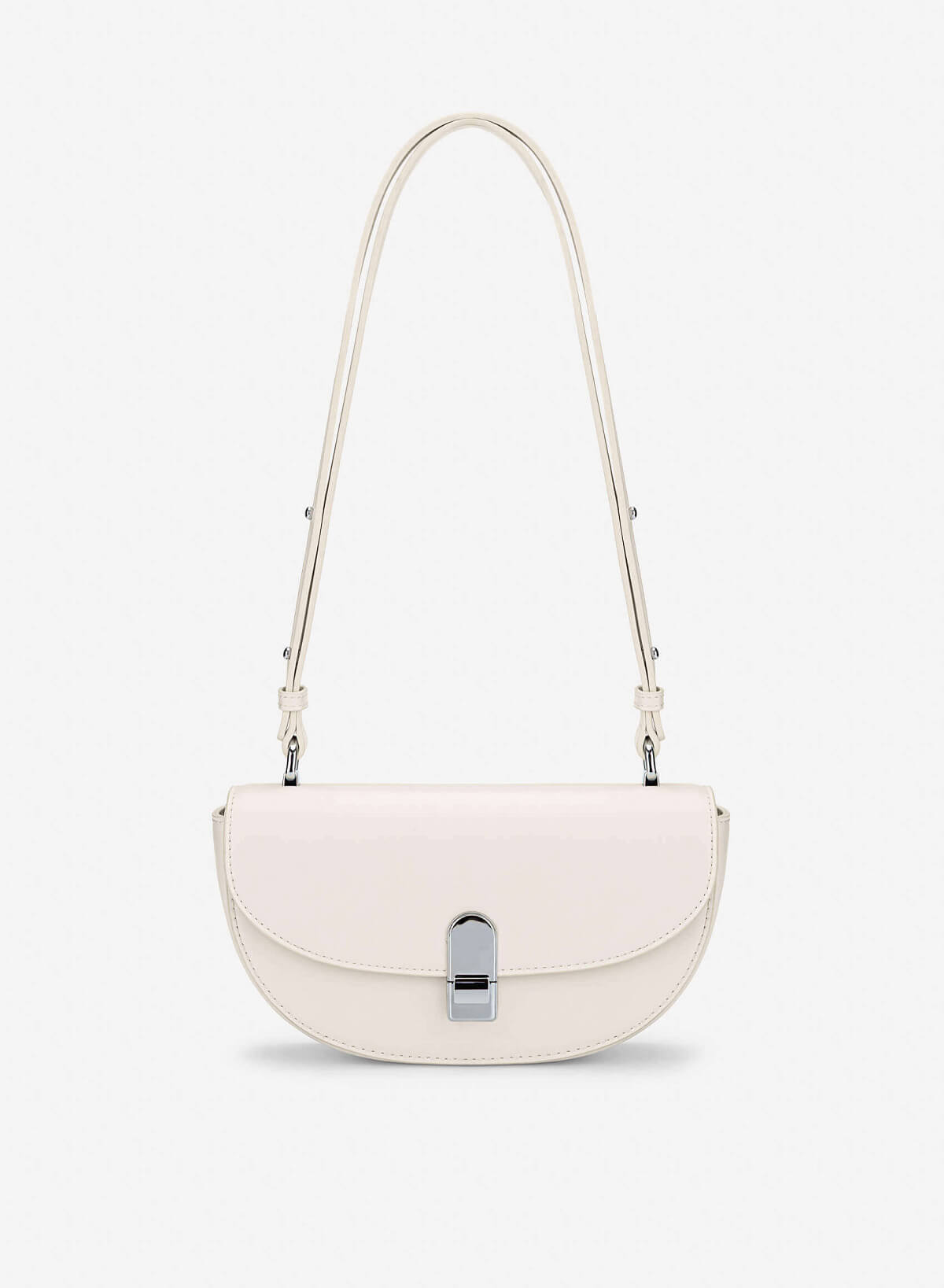 Snap Lock Half-Moon Shoulder Bag - MES 0286 - Cream - vascara.com