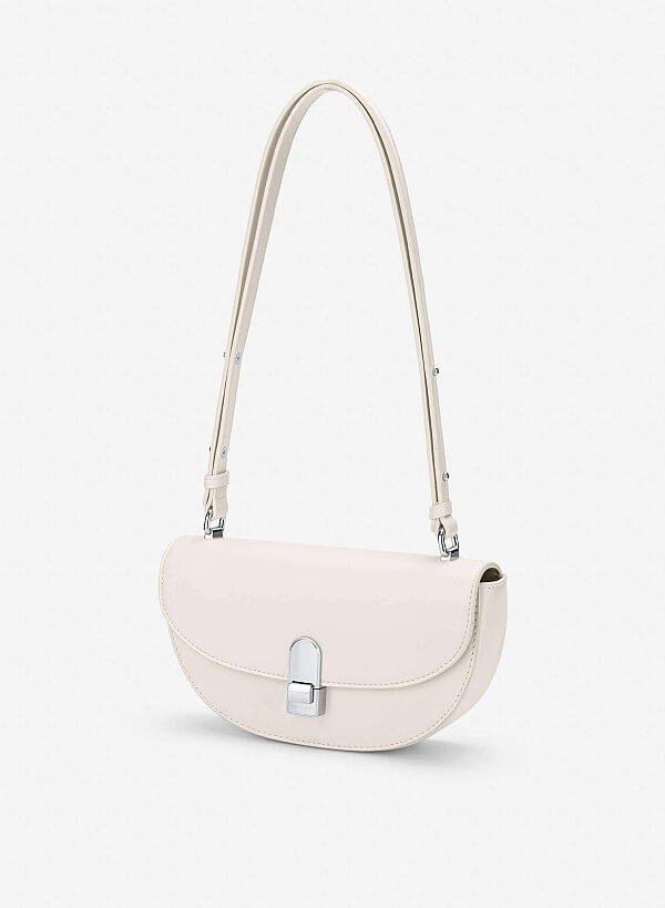 Snap Lock Half-Moon Shoulder Bag - MES 0286 - Cream - VASCARA
