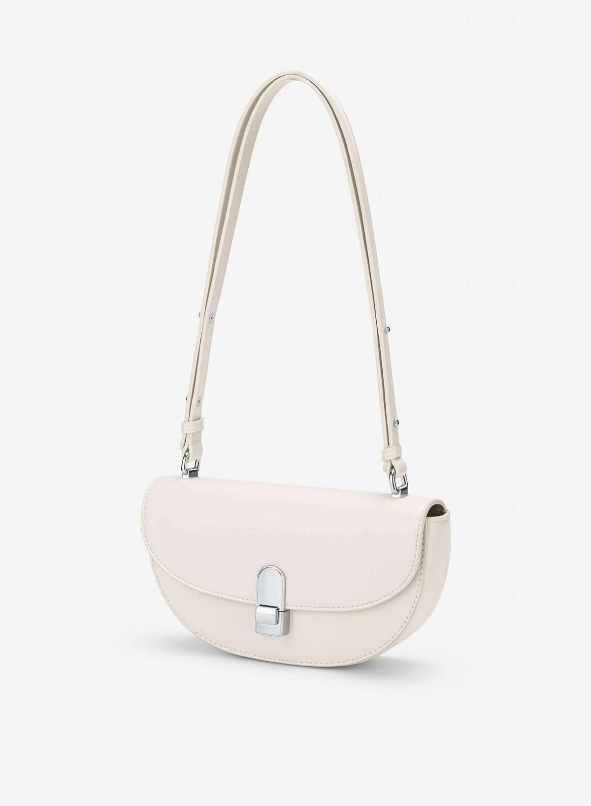 Snap Lock Half-Moon Shoulder Bag - MES 0286 - Cream - vascara.com