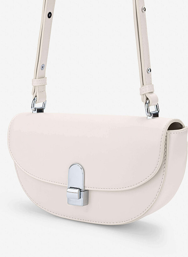 Snap Lock Half-Moon Shoulder Bag - MES 0286 - Cream - VASCARA