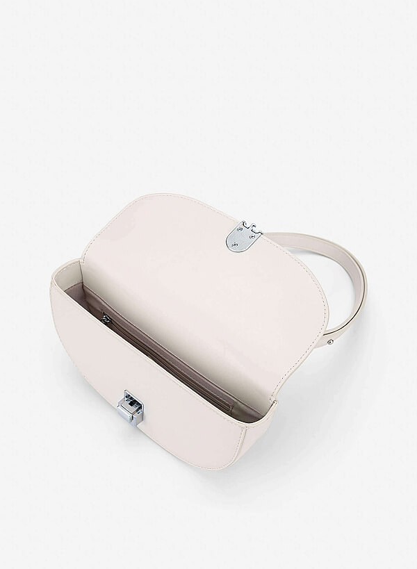 Snap Lock Half-Moon Shoulder Bag - MES 0286 - Cream - VASCARA