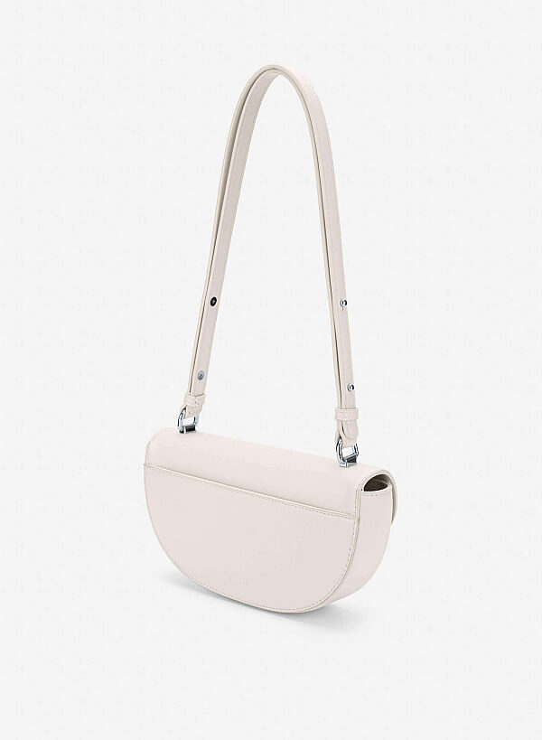 Snap Lock Half-Moon Shoulder Bag - MES 0286 - Cream - VASCARA