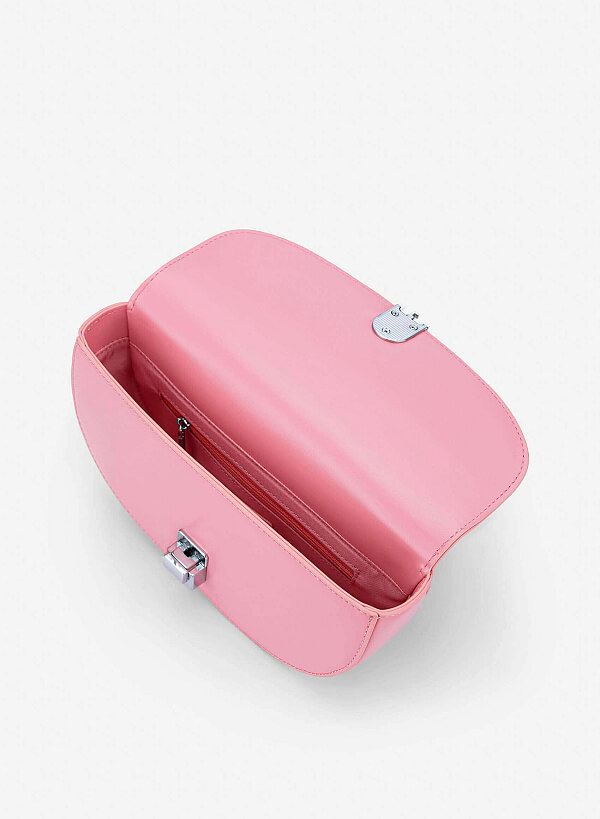 Snap Lock Half-Moon Shoulder Bag - MES 0286 - Pink - VASCARA