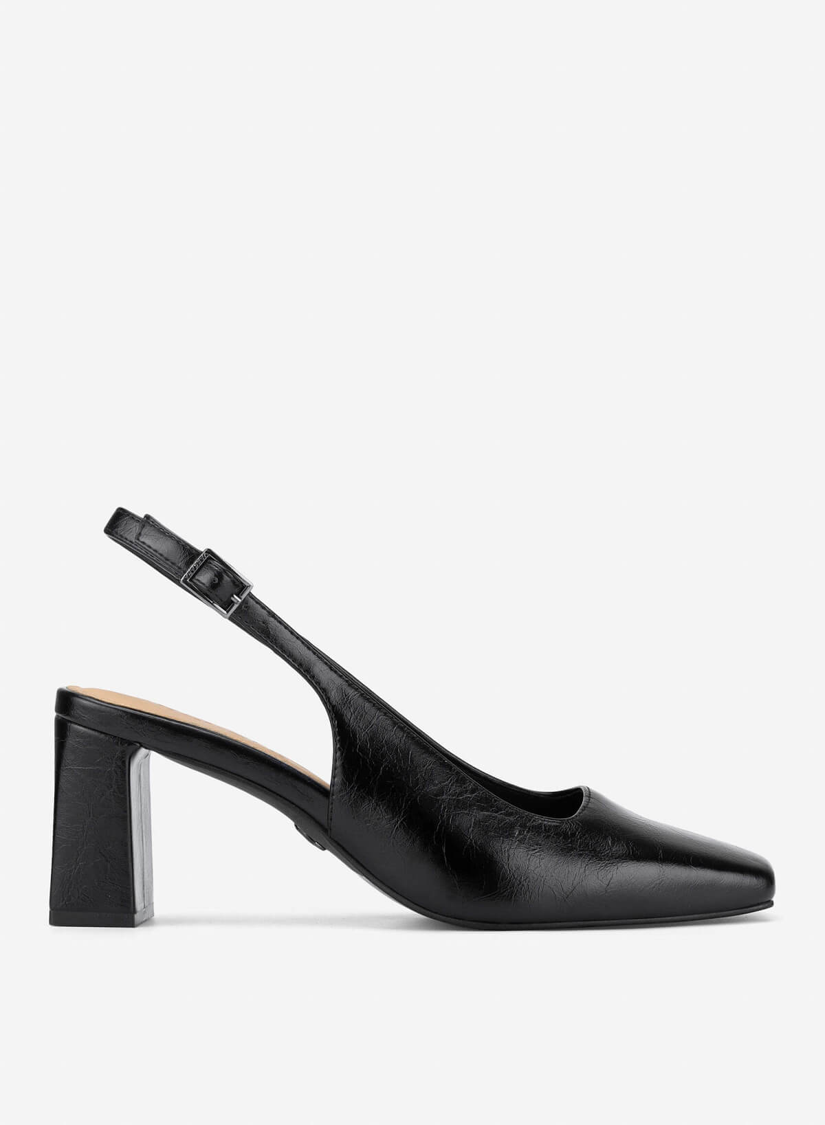 Square Toe Block Heel Slingbacks - HIG 0718 - Black - VASCARA