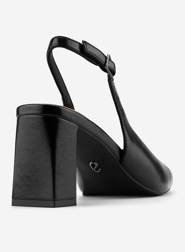 Square Toe Block Heel Slingbacks - HIG 0718 - Black - VASCARA