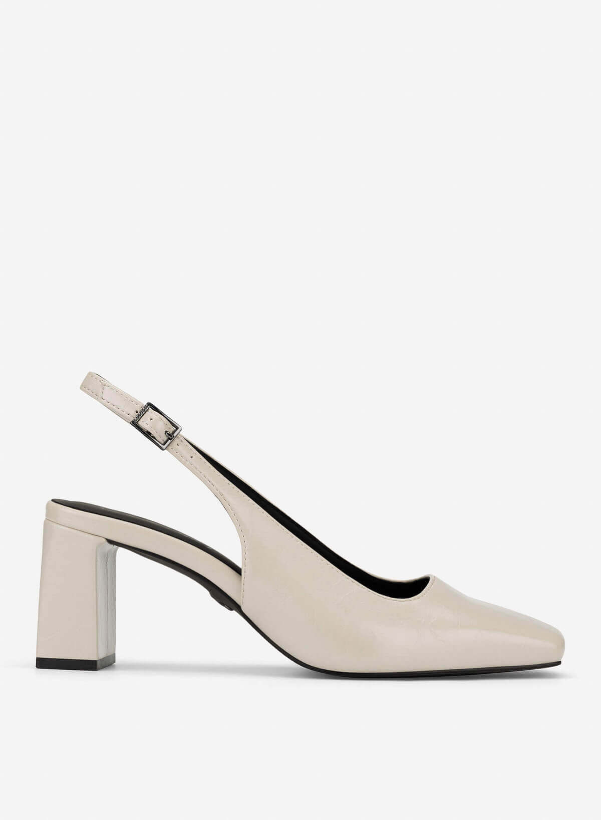Square Toe Block Heel Slingbacks - HIG 0718 - Cream - VASCARA